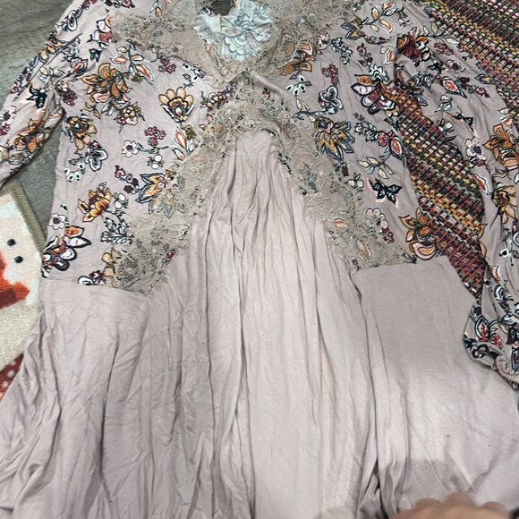 Gypsies & Moondust Pink Retro Floral Lace Peek A Boo Flowy Mini Dress L - Picture 12 of 15